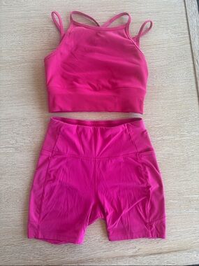 Calia Hot Pink Active Crop Top & Bike Shorts Set